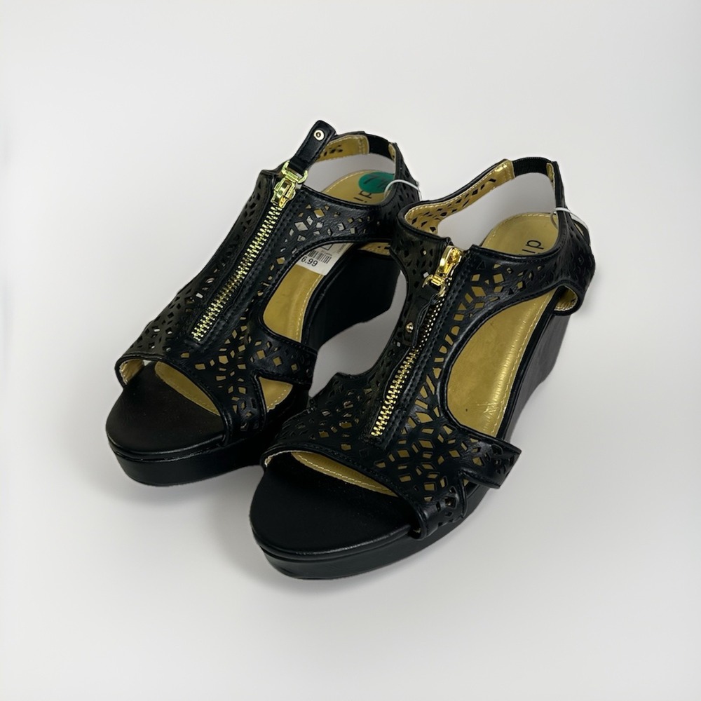 NWT diba women shoes black Open Tied Zip Front Wedge Heel Shoe 7.5